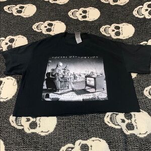 Black Graphic Tee with Skeleton Design
